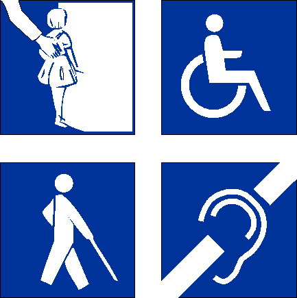 Logo des Behindertenbeirats: Es besteht aus den vier Piktogrammen für hilflos, Rollstuhlfahrer, blind und gehörlos.